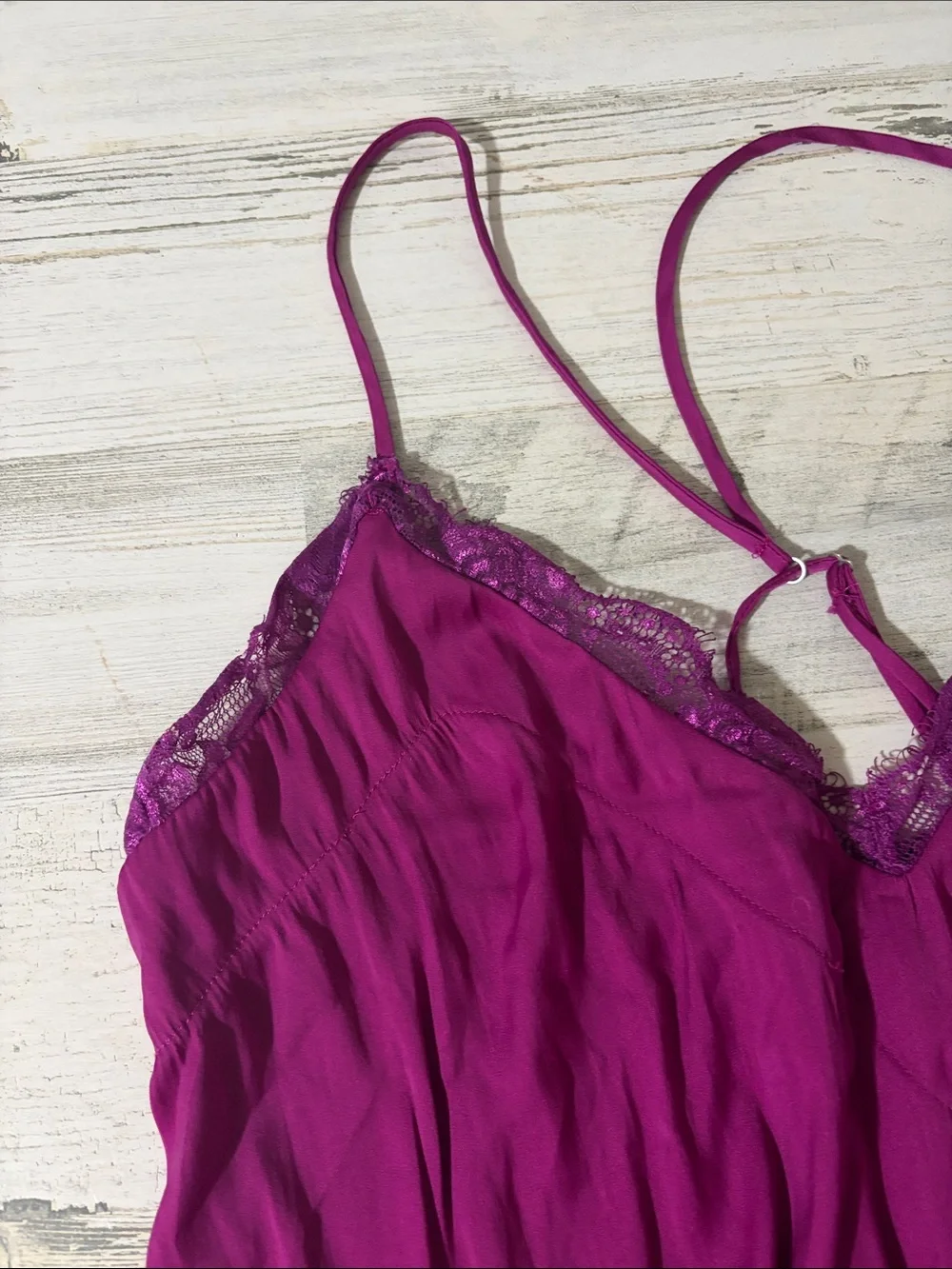 Free People Magenta Lace-Trim Satin-Look Bodysuit Size M